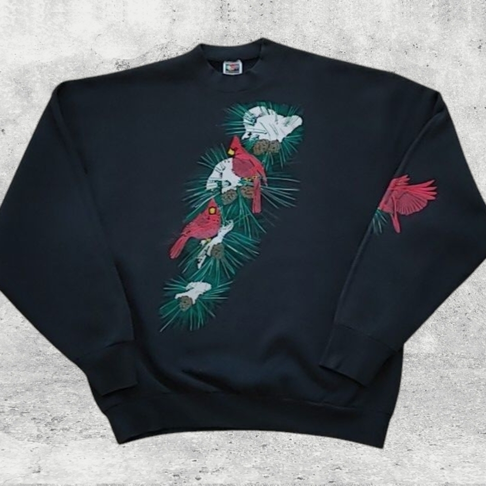 VTG 1990s Cardinal Bird Christmas Print Crew Neck Sweatshirt Size (XL) - Picture 1 of 8